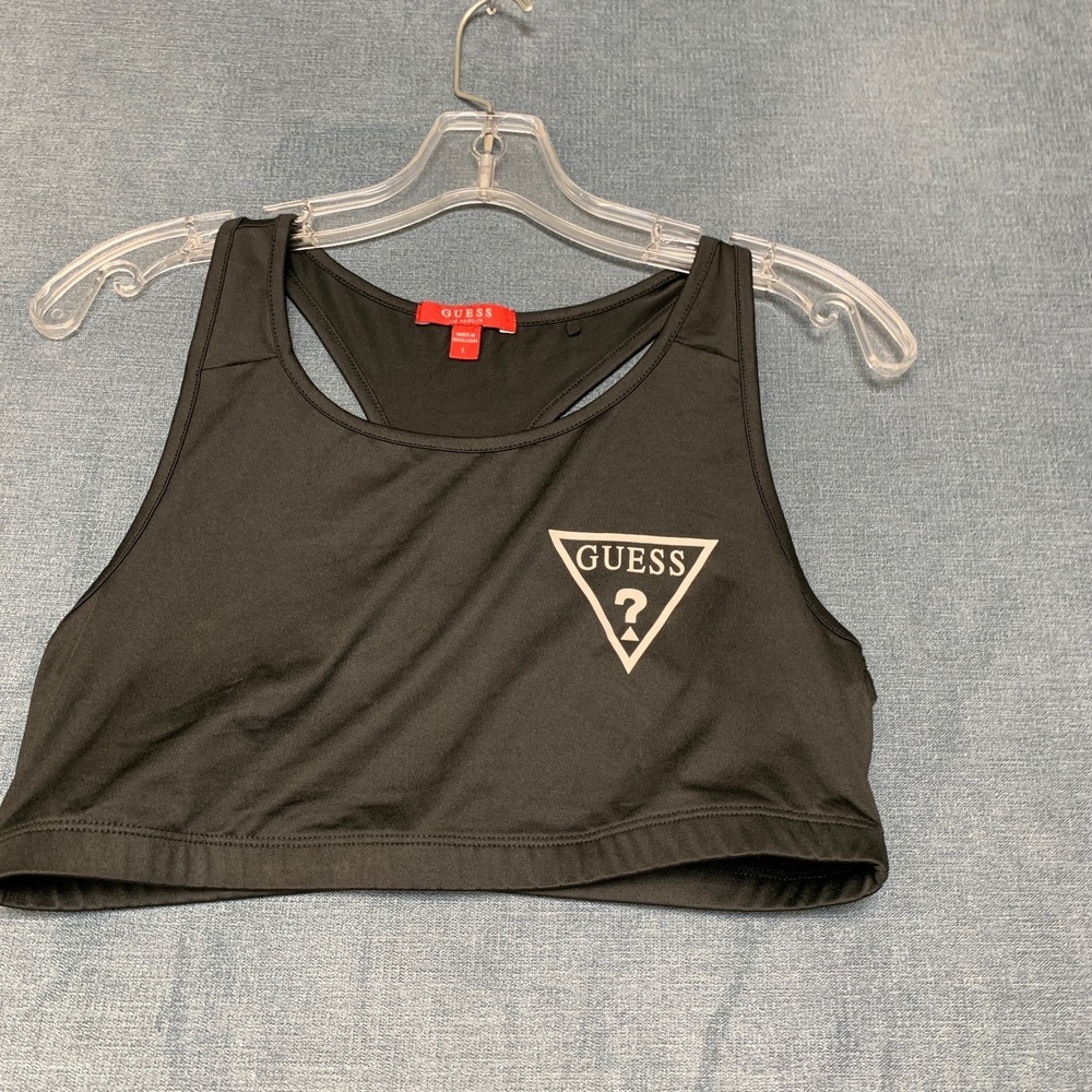 Guess Sports Bra Womens‎ L Black Logo Racerback Training Activewear Performance